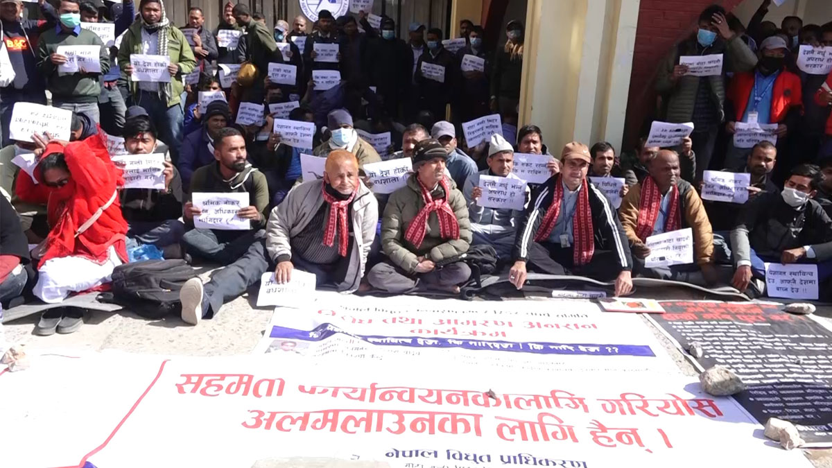 विद्युत प्राधिकरण परिसरमा मिटररिडिङ मजदुरको धर्ना 